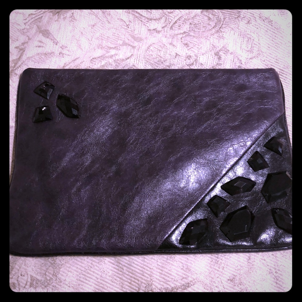 Dark purple bejeweled clutch